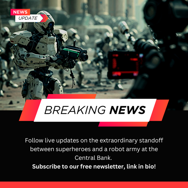 Breaking News: Heroic Standoff Against Robot Army at Central Bank